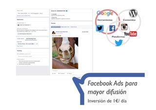 Facebook Ads para
mayor difusión
Inversión de 1€/ día
 