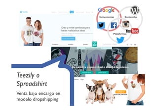 Teezily o
Spreadshirt
Venta bajo encargo en
modelo dropshipping
 