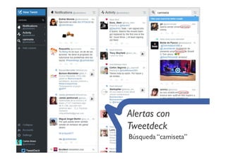 Alertas con
Tweetdeck
Búsqueda “camiseta”
 