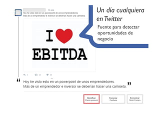 Un día cualquiera
enTwitter
Fuente para detectar
oportunidades de
negocio
“ ”
 