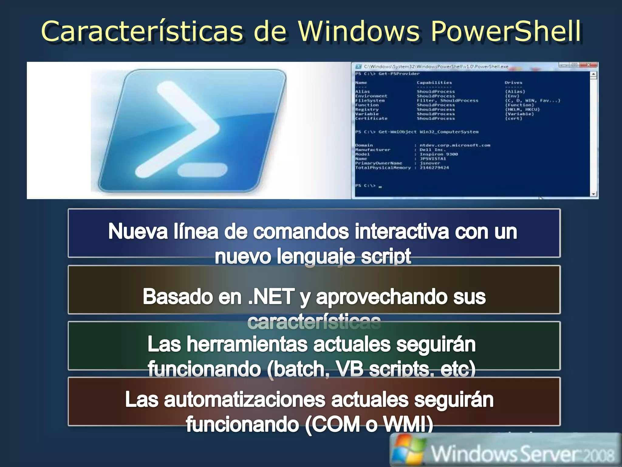 Características de Windows PowerShell
 