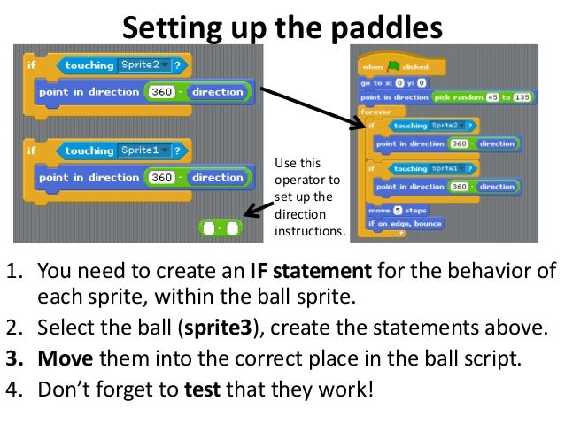 Pong on SCRATCH Directions