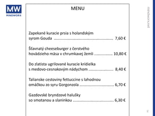 14
Zapekané kuracie prsia s holandským
syrom Gouda ....................................................... 7,60 €
Šťavnatý...