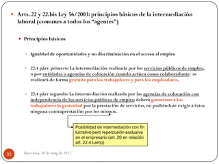  Arts. 22 y 22.bis Ley 56/2003: principios básicos de la intermediación
     laboral (comunes a todos los “agentes”)

   ...