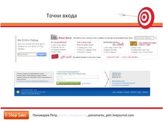 Точки входа
Пономарев Петр, www.e-shopsales.ru, ponomarev_petr.livejournal.com
 