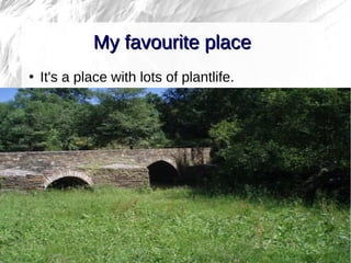 4
●
It's a place with lots of plantlife.
My favourite placeMy favourite place
 