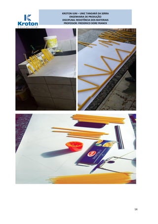 KROTON IUNI – UNIC TANGARÁ DA SERRA
ENGENHARIA DE PRODUÇÃO
DISCIPLINA: RESISTÊNCIA DOS MATERIAIS
PROFESSOR: FREDERICO DORE FRANCK
14
 