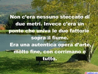 Non c’era nessuno steccato di due metri. Invece c’era un ponte che univa le due fattorie  sopra il fiume.  Era una autentica opera d’arte, molto fine, con corrimano e tutto. 