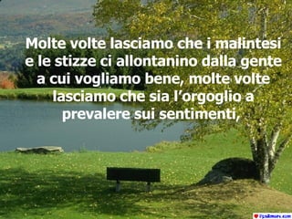Molte volte lasciamo che i malintesi e le stizze ci allontanino dalla gente a cui vogliamo bene, molte volte lasciamo che sia l’orgoglio a prevalere sui sentimenti,   