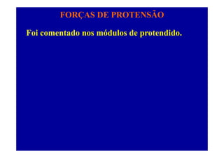 FORÇAS DE PROTENSÃO
Foi comentado nos módulos de protendido.
 