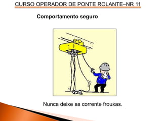 CURSO OPERADOR DE PONTE ROLANTE–NR 11
Comportamento seguro
Nunca deixe as corrente frouxas.
 