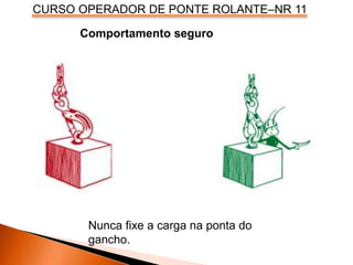 CURSO OPERADOR DE PONTE ROLANTE–NR 11
Comportamento seguro
Nunca fixe a carga na ponta do
gancho.
 