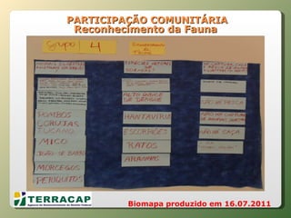   PARTICIPAÇÃO COMUNITÁRIA Reconhecimento da Fauna Biomapa produzido em 16.07.2011 