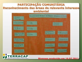 PARTICIPAÇÃO COMUNITÁRIA Reconhecimento das áreas de relevante interesse ambiental Biomapa produzido em 16.07.2011 