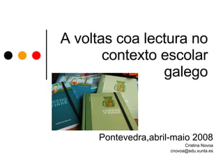 A voltas coa lectura no contexto escolar galego Pontevedra,abril-maio 2008 Cristina Novoa [email_address] 
