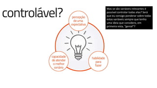 Mas se são variáveis relevantes é
possível controlar todas elas? Será
que eu consigo ponderar sobre todas
estas variáveis sempre que tenho
uma ideia que considero, em
primeira vista, “genial”?
 