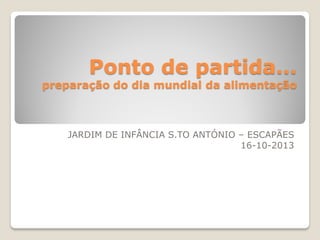 Ponto de partida…

preparação do dia mundial da alimentação

JARDIM DE INFÂNCIA S.TO ANTÓNIO – ESCAPÃES
16-10-2013

 