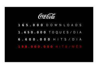 1 6 5 . 0 0 0       D O W N L O A D S

1 . 6 5 0 . 0 0 0    T O Q U E S / D I A

6 . 6 0 0 . 0 0 0       H I T S / D I A

1 9 8 . 0 0 0 . 0 0 0    H I T S / M Ê S
 