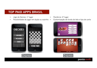 TOP PAID APPS BRASIL
•    Jogo de Damas: 1º lugar                    •    Paciência: 4º lugar
•    Possibilidade de jogar em dupla ou sozinho •    Customização de fundo de tela e tipo de carta
 