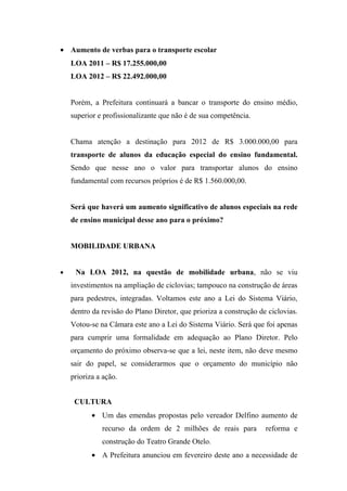 Pontos Questionáveis da LOA 2012 - UBERLÂNDIA 