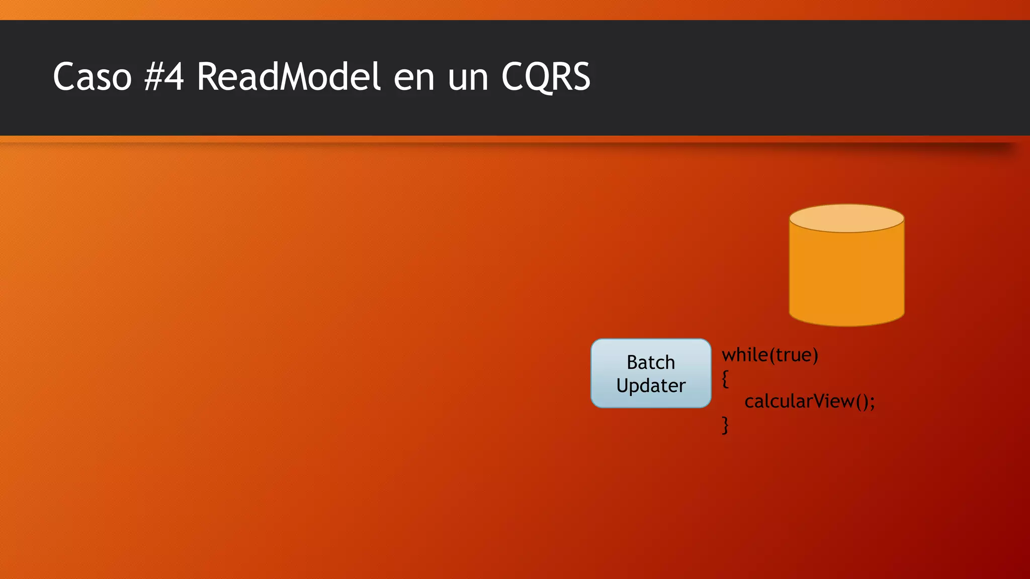 Caso #4 ReadModel en un CQRS

Batch
Updater

while(true)
{
calcularView();
}

 