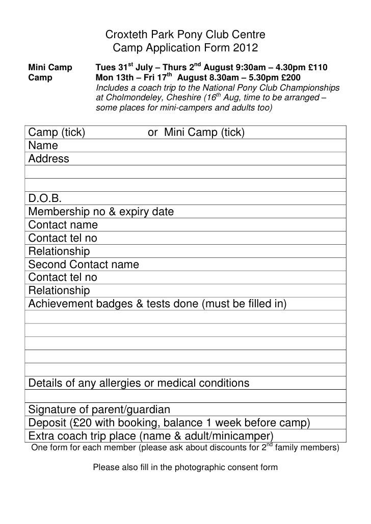 Pony club camp application form 2012