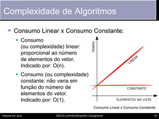Complexidade de Algoritmos

     Consumo Linear x Consumo Constante:
           Consumo
            (ou complexidade) li...