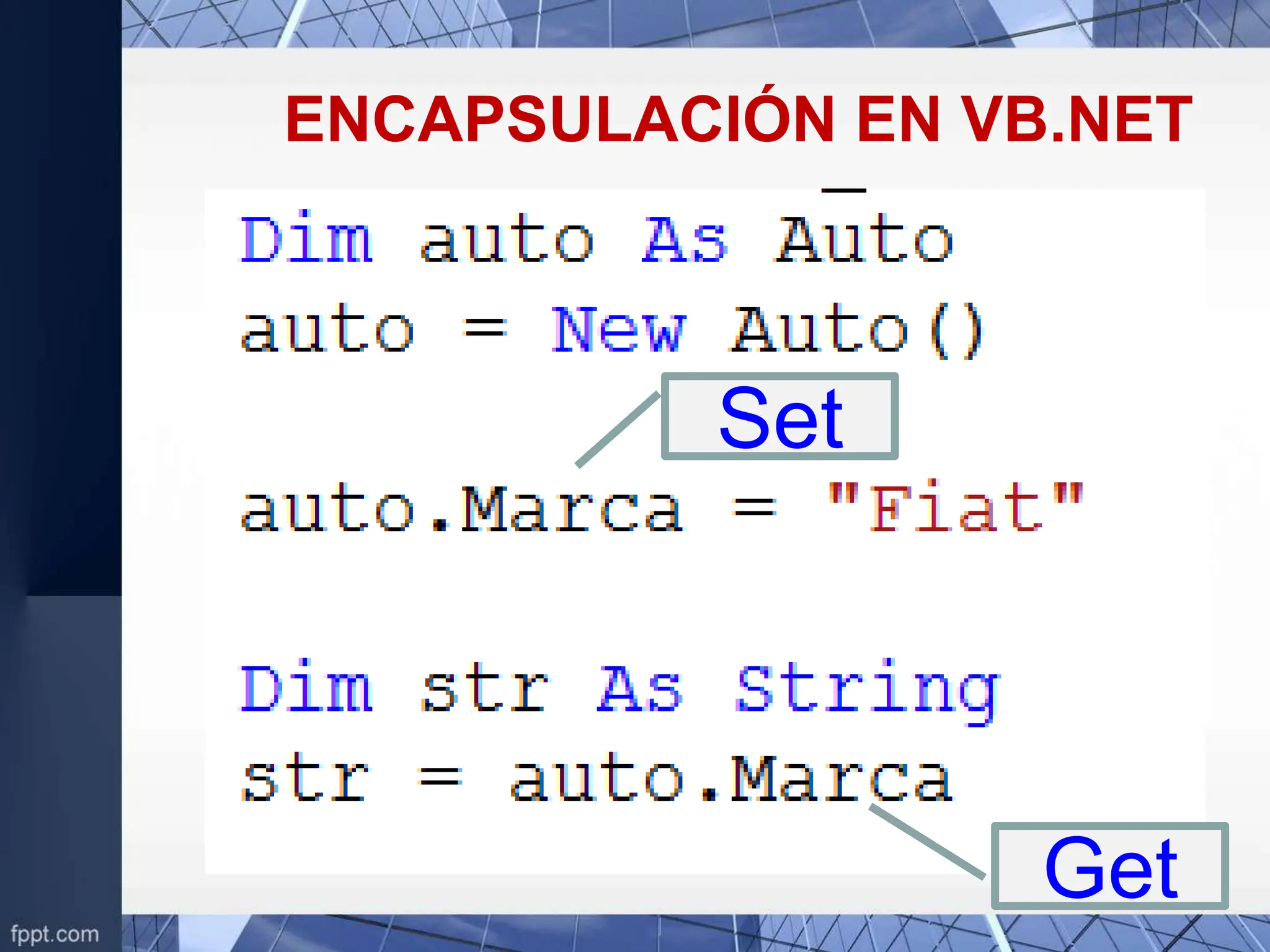 ENCAPSULACIÓN EN VB.NET
Set
Get
 