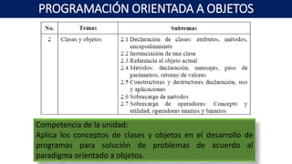 Programación Orientada a Objetos - Unidad 2: clases y objetos | PPTX