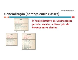 marcello.thiry@gmail.com

Generalização (herança entre classes)
108

O relacionamento de Generalização
permite modelar a hierarquia de
herança entre classes

 