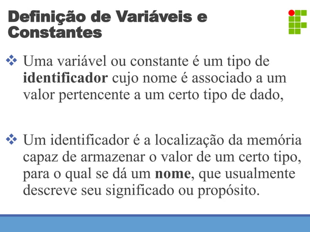 Poo1 aula 4 - tipos de dados variáveis-constantes | PPT