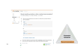 130
T
y
p
e
s
o
f
q
u
e
s
t
i
o
n
s
Recommendation
I
n
f
o
r
m
a
t
i
o
n
n
e
e
d
s
Comment
concerns
 