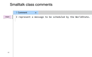 63
Smalltalk class comments
Intent
 