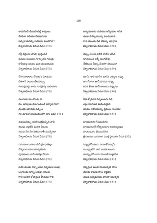 20
b మ I$ ం]±త 7[ ంI , b వ 1ం]±త 7[ ంI ; ధరణ£ యక 7[ ంI , IVనకర ేజ‹ 7[ ంI ;
7[ ంI హ"T 7[ ంI , Hంకట రమణ 7[ ంI , 7[ ంI హ"T 7[ ంI , Hంకట రమణ 7[ ంI . ||12||
పI %వ yి$య 7[ ంI , ప$సన-మ?"D 7[ ంI , అభయమ?"T 7[ ంI , ఆqత వరద 7[ ంI ;
7[ ంI హ"T 7[ ంI , Hంకట రమణ 7[ ంI , 7[ ంI హ"T 7[ ంI , Hంకట రమణ 7[ ంI . ||13||
శంఖచకధర 7[ ంI , cాoగగI ధర 7[ ంI , రజ‹>రసB 7[ ంI , "[=Vమర‡న 7[ ంI ;
7[ ంI హ"T 7[ ంI , Hంకట రమణ 7[ ంI , 7[ ంI హ"T 7[ ంI , Hంకట రమణ 7[ ంI . ||14||
2ాల7ామ 7[ ంI , సహస$ మl 7[ ంI , ల:;%వల•భ 7[ ంI , లP%ణ గజ 7[ ంI ;
7[ ంI హ"T 7[ ంI , Hంకట రమణ 7[ ంI , 7[ ంI హ"T 7[ ంI , Hంకట రమణ 7[ ంI . ||15||
కసూ"T లక 7[ ంI , ]ాంచ ంబర 7[ ంI , గరaడ ాహన 7[ ంI ; 7ానలeల 7[ ంI ;
7[ ంI హ"T 7[ ంI , Hంకట రమణ 7[ ంI , 7[ ంI హ"T 7[ ంI , Hంకట రమణ 7[ ంI . ||16||
ానర/z త 7[ ంI , ార=Vబంధన 7[ ంI ; అన- I న yి$య 7[ ంI , అన-మయ నుత 7[ ంI ;
7[ ంI హ"T 7[ ంI , Hంకట రమణ 7[ ంI , 7[ ంI హ"T 7[ ంI , Hంకట రమణ 7[ ంI . ||17||
ఆqత రP 7[ ంI , అనంత నుత 7[ ంI , HI ంత _లయ 7[ ంI , Hంకట రమణ 7[ ంI ;
7[ ంI హ"T 7[ ంI , Hంకట రమణ 7[ ంI , 7[ ంI హ"T 7[ ంI , Hంకట రమణ 7[ ంI . ||18||
ధర% 2ాB పక 7[ ంI , ధన ల:¨% yి$య 7[ ంI , /ీg పfం రSప 7[ ంI , శ"ా ణ£ నుత 7[ ంI ;
7[ ంI హ"T 7[ ంI , Hంకట రమణ 7[ ంI , 7[ ంI హ"T 7[ ంI , Hంకట రమణ 7[ ంI . ||19||
ఏకస రSప 7[ ంI , లeక రPక 7[ ంI , Hంగమlంబనుత 7[ ంI , HI చల /ిBత 7[ ంI ;
7[ ంI హ"T 7[ ంI , Hంకట రమణ 7[ ంI , 7[ ంI హ"T 7[ ంI , Hంకట రమణ 7[ ంI . ||20||
వజ$ కవచ ధర 7[ ంI , వసుIేవ తనయ 7[ ంI , nౖజయం ధర 7[ ంI , Hంకట యక 7[ ంI ;
7[ ంI హ"T 7[ ంI , Hంకట రమణ 7[ ంI , 7[ ంI హ"T 7[ ంI , Hంకట రమణ 7[ ంI . ||21||
-ల ప $ "T¹త 7[ ంI , -Õక సంసుB త 7[ ంI , బ$3%ండ రSప 7[ ంI , భక రPక 7[ ంI ;
7[ ంI హ"T 7[ ంI , Hంకట రమణ 7[ ంI , 7[ ంI హ"T 7[ ంI , Hంకట రమణ 7[ ంI . ||22||
_త క¥¦ ణ 7[ ంI , ®ర జ EF 7[ ంI , హ> "ామ yి$య 7[ ంI , హ"T స"[ తమ 7[ ంI ;
7[ ంI హ"T 7[ ంI , Hంకట రమణ 7[ ంI , 7[ ంI హ"T 7[ ంI , Hంకట రమణ 7[ ంI . ||23||
జ రBన మ?"T 7[ ంI , జగ„ ప> హ"T 7[ ంI , అ.šzక yి$య 7[ ంI , ఆప_- ారణ 7[ ంI ;
7[ ంI హ"T 7[ ంI , Hంకట రమణ 7[ ంI , 7[ ంI హ"T 7[ ంI , Hంకట రమణ 7[ ంI . ||24||
రత- ]±"Dట 7[ ంI , "ామlనుజనుత 7[ ంI , స యం ప$]ాశ 7[ ంI , సర ]ారణ 7[ ంI ;
7[ ంI హ"T 7[ ంI , Hంకట రమణ 7[ ంI , 7[ ంI హ"T 7[ ంI , Hంకట రమణ 7[ ంI . ||25||
_త Žభ ప$ద 7[ ంI , _త క¥¦ ణ 7[ ంI , ఆనంద రSప 7[ ంI , ఆద ంత ర ‚త 7[ ంI ;
7[ ంI హ"T 7[ ంI , Hంకట రమణ 7[ ంI , 7[ ంI హ"T 7[ ంI , Hంకట రమణ 7[ ంI . ||26||
ఇహ పర I యక 7[ ంI , ఇభ "ాజ రPక 7[ ంI , పరమ దయlలe 7[ ంI , పద% భ హ"T 7[ ంI ;
7[ ంI హ"T 7[ ంI , Hంకట రమణ 7[ ంI , 7[ ంI హ"T 7[ ంI , Hంకట రమణ 7[ ంI . ||27||
గరa˜ IV$ ాస 7[ ంI , ®లlIV$ _లయl 7[ ంI , అనÌ Ir$స 7[ ంI , వృషEFIr$2ా 7[ ంI ,
7[ ంI హ"T 7[ ంI , Hంకట రమణ 7[ ంI , 7[ ంI హ"T 7[ ంI , Hంకట రమణ 7[ ంI . ||28||
 
