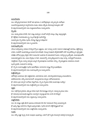 168
ఆచమËయh
మం: త2ా%IV "ాడజ‹యత, "ాజt అ=V పªరaషః; స జ‹ ›త "Tచ త, పcా·దూ•v మ=ోపfరః
మంI ]± సుయI "T సర Oాపహరం Žభం; తIVదం కÃ&తం Iేవసమ 7ాచమ ం E´
b సత "ాయణ2ా v H నమః Žద9ఃఆచమ®యం సమర&యlv.
*ా+నh
మం: యతK&రašzణ హ ¤ా, Iే ా యఙÂ మతస త, వసం › అ2ా /ీ I జ ం, 7Dష% ఇధ%శGరద‡ ః.
cd• : >"[‡ ద]«¬: ]ాంచనక`ంభసం /¢B, సు1 ా/ి ై "Ÿవ కృOార2ా"«†‡ః,
మయl"T&తం 2ా-న =Vం గృ3ణ, OాI బÌ _ష! hత నIrప$ ాహ
b సత "ాయణ2ా v H నమః స-పయlv.
పం^.మృత*ా+నh
(Oాల`) ఆOా యస సQRతK ే శ త 2² 1మ వృšిLయం. భ ా ాజస సంగ=ే: (y¢రaగ ) ద=V]ాపfణÒL అ]ా"Tషం, †¤²L రశ స
ా†నః, సుర. … మ ఖlకరత&ృణ ఆయ?గంšి "Tష„: ( n5 ) Žకమ/ి జt ర/ి ేజt/ి Iే వస1 ›తK& త ¼·Iే$ణ
ప ే$ణ వ2² సూ1ర స రq%.ః ( ే n) మధు ా ఋ య ే మధుPరం /ింధవః, మl=r-ర-స1ం › ష=rః, మధుసకమ ›šి
మధుమ &"T‡వగం రజః, మధు Iౌ రసు నః yి , మధుమl …- వనస& ర%ధుమlగం అసు సూర ః, మl=r "ా• భవంతKనః,
(ŽIో‡ దకం) 2ా దుః పవస IV ా య జన% H 2ా దు"TంI$ య సుహ HతK QR-, 2ా దు"T% $ య వరaణ య ాయ H
బృహస&త56, మధుమlగం అI భ ః.
cd• : 2ా-నం పంX మృ ై"Ÿవ గృ3ణ పfరa¤² తమ, అ ధ ధ సర ఙÂ 7D"ా ణ ప$ణ yి$య.
b సత "ాయణ2ా v H నమః పంX మృత2ా-నం సమర&యlv.
[4ోR దక*ా+నం
ఆO² ‚¤ా! మƒభ వ 2ాన ఊ"Ìద= తన, మ రణ య చP/z, ƒవqGవతxరససస EFజయ ేహనః,
ఉశ>"Tవమlతరః, త2ా% అరంగమlమ , యస Pయlయ †స థ, ఆO² జనయÇ చనః.
cd• : నIr ం Xైవ స"ా 2ా మl®తం _ర%లeదకం, 2ా-నం /ీ క`రa Iే Hశ మయlదతం సు"శ ర
b సత "ాయణ2ా v H నమః ŽIో‡ దక2ా-నం సమర&యlv.
వస<Ìh
మం: సOా2ా సన&"Tధయః, $స1ప సvధః కృ ః Iే ాయద ఙÂం త ః, అబధ-ను&రaషం పŽం
cd• : Hదసూక సమlయ ] యఙÂ2ామ సమ_ ే, సర వరL ప$Iే Iేవ ాస/ీ ే _"T% ే
b సత "ాయణ2ా v H నమః వసgయ గ%ం సమర&యlv.
యఙ¡Ù పIతh
మం: తం యఙÂం బ"Tçšి Oô$ P^ పfరaషం జ‹తమగతః ేన Iే ా అయజంత 2ా= ఋషయశ¹56
cd• : బ$హ% షKL మ cానం _"T%తం బ$హ%సూత$కం, గృ3ణ భగ ా^ ¤²! స" షˆపలIో భవ
b సత "ాయణ2ా v H నమః యఙtÂ ప తం సమర&యlv.
గంధh
మం: త2ా% ద ఙÜÂ త1ర హiతః సంభృతం వృషI జ ం, ప 2ా శ¹] ాయ ా ^ అరణ ^ 7ామl శ¹56
 