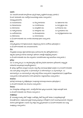 191
అN=.¬:
మం: ఆయ H ే ప"ాయణ° దూ"ా "[హంతK పfšి&ణ£ హI$ శ¹ పfనŸ"D]ాణo సమ ద$స గృ3ఇQR ||
b మ3 గణ IVపత56 నమః గంధ2² ప"T అలం]ారణ ర‡ం అP ం సమర&యlv |
అధఃపfš¢ౖ&పªజయlv.
ఓం సుమ ఖlయనమః
ఓం ఏకదం యనమః
ఓం కyిలlయనమః
ఓం గజక"T-]ాయనమః
ఓం లంE´దరయlనమః
ఓం కటFయనమః
ఓం ఘ-"ాజ‹యనమః
ఓం 7ా IVOాయనమః
ఓం దూమõ]త H నమః
ఓం గణ ధ :¡య నమః
ఓం ాలచంI$ యనమః
ఓం గజ‹న యనమః
ఓం వకతKం˜ య నమః
ఓం ర&క"ాL య నమః
ఓం ™రంEFయ నమః
ఓం స{ంI గజ‹య నమః
ఓం సర /ిIVŸప$I య]ాయ నమః
ఓం b మ37ా IVపత56 నమః ధ ప"Tమళపత$ పªజ‹ం సమర&యlv.
ధూపం:
వనస& ర• nౖదూy¢ౖ గం=ైసుసంయ తం | ఆ•–õయస1ర Iే ా ం దూO² యం ప$ గృ3 ం ||
ఓం b మ37ా IVపత56 నమః దూపమl7ాపయlv.
45పం:
2ాజ ం $వ"T సంయ కం వ_ç ంƒ†తం yి$యం గ 3నమంగళం Irపం $లeఖ v"ాపహం |
భ]ాhIrపం ప$యcా¹v Iే ాయ పరమlత% H | $ ‚మlం నర]ాIోØ ర IV జt ర-xసు ె ||
ఓం b మ37ా IVపత56 నమః Irపం దరGయlv | దూపIrOానంతరం Žద‡ ఆచమ®యం సమర&యlv ||
3|ౖ Eద ం:
మం: ఓం భ?రa•వసు1వః | ఓం తత1 తKర "ణ ం భ"[• Iేవస =rమ ‚| =Vƒƒనః ప$X[దయl„ || సత నä"న
ప"TqంX v| అమృతమసు|| అమృ ›పస€రణమ/ి ||
cd• : nౖ Hద ం షడ$2² yzతం ఫలలడ క సంయ తం | భP E´జ సమlయ కం yీ$ ప$ గృ3 ం || ఓం b మ37ా IVపత56
నమః మ3 nౖ Hద ం సమర&యlv. ఓం Oా$ య2ా 3, ఓం అOా య2ా హః, ఓం ా య2ా హః , ఓం
ఉI య2ా హః, ఓం సమl య2ా హః మ=ే మ=ే Oా®యం సమర&యlv || అమõ yి నమ/ి || వfత"ాO² షణం
సమర&యlv || హ2ô ప$:¡ళయlv || OాIౌ ప$:¡ళయlv || ŽIŸ చమ®యం సమర&యlv ||
=.ంబ$లం:
ఫª7Tఫలౖ సమlయ కం "ా-గవÃ•ద¥OPరa తం | మ ]ాచూరL సమlయ కం ంబ?లం ప$ గృ3 ం ||
ఓం b మ37ా IVపత56 నమః ంబ?లం సమర&యlv |
Ë ాజనం:
మం: ‚రణ Oాత$ం మ=ోపªరLం దI , మlధ స® ఏకI బ$హ%ణ మ పహర , ఏకIైవ ఆయ šzజt దI .
ఓం b మ37ా IVపత56 నమః ®"ాజనం సమర&యlం ||
మంతపbష`ం:
cd• : సుమ ఖcë¬¹క దంతశ¹ కyిలe గజక"TLకః | లంE´ద"«¬శ¹ కటÒ ఘ-"ాజt గణ =Vపః || దూమlõ ]తKర• ధ :é
ాలచంIో$7ాజ‹ననః | వకతKండ ర&క"CL రంభస{ందపªర జః || ¤² డcë¬ _ మl_ యఃపö చు$ నుయlదyి | I రంE³
ా చ ప$ Hc© _రØQRతI | సం7ాQR సర ]ా" షK ఘ-సBస నజ‹య ే | ఓం b మ37ా IVపత56 నమః సువరL
మంత$పfష&ం సమర&యlv |
 