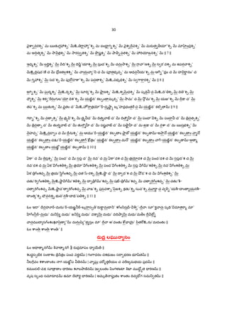 30
nౖcా నరశ¹’ మ ఋతKగ3శ¹’ QRஉ 7ా3 ”శ¹ మ ఐంI$ గ-శ¹’ QR nౖశ Iేవశ¹’ QR మరaత >యl”శ¹ QR మl ంద$శ¹’
మ ఆIVత శ¹’ QR 2ా త$శ¹’ QR 2ారస తశ¹’ QR OôషLశ¹’ QR Oా>-వతశ¹’ QR 3"Tƒజనశ¹’ QR || 7 ||
ఇధ%శ¹’ QR బ"Tçశ¹’ QR HIV’శ¹ QR IVšిL’యlశ¹ QR సు$ చ’శ¹ QR చమ2ాశ¹’ QR 7ా ా’ణశ¹ QR స ర’వశ¹ మ ఉపర ాశ¹’
QRஉ=Vషవ’ణ° చ QR Iో$ణకలశశ¹’ QR ాయ ా ’_ చ QR పªతభృచ¹’ మ ఆధవ®య’శ¹ మ ఆ7D-”ధ$ం చ QR హ "ా‡ నం’ చ
QR గృ3శ¹’ QR సద’శ¹ QR పf"[˜ cా”శ¹ QR పచ శ¹’ QRஉవభృథశ¹’ QR స 7ా]ారశ¹’ QR || 8 ||
అ7T-శ¹’ QR ఘర%శ¹’ QRஉర{శ¹’ QR సూర ’శ¹ QR Oా$ ణశ¹’ QRஉశ QRధశ¹’ QR పృÇV చ QRஉIV’ శ¹ QR IV ’శ¹ QR
Iౌ శ¹’ QR శక ’"Dరంగ ల’ƒ IVశ’శ¹ QR యఙÂన’ కల&ం మృక¹’ QR 2ామ’ చ QR 2² మ’శ¹ QR యÏ’శ¹ QR Ir:¡ చ’ QR
తప’శ¹ మ ఋతKశ¹’ QR వ$తం చ’ QRஉహÐ "ాత$ƒ”œ-దృ¤ాˆ h బృ’హద$థంత" చ QR యఙÂన’ కల@& || 9 ||
గ"ా•”శ¹ QR వ 1శ¹’ QR త$h ’శ¹ QR త$h చ’ QR IVత ాÛ చ’ QR IV ౌ ™ చ’ QR పంX ’ శ¹ QR పంX చ’ QR $వత1శ¹’
QR $వ 1 చ’ QR తKర ాÛ చ’ QR తK"C ™ చ’ QR పష! ాÛ చ’ QR ప¤ô! ™ చ’ మ ఉ:¡ చ’ QR వcా చ’ మ ఋషభశ¹’ QR
Hహచ¹’ QRஉన˜ ం చ QR =ేనుశ¹’ మ ఆయ ’œ-యఙÂన’ కల& ం Oా$ ణÒ యఙÂన’ కల& -అOా … యఙÂన’ కల& ం ా …
యఙÂన’ కల& ం చÕ’œ-యఙÂన’ కల& cdత$ం’ యఙÂన’ కల& ం మ …’ యఙÂన’ కల& ం ా -యఙÂన’ కల& -ఆ %
యఙÂన’ కల& ం యఙtÂ యఙÂన’ కల& || 10 ||
ఏ]ా’ చ QR స$శ¹’ QR పంచ’ చ QR సప చ’ QR నవ’ చ మ ఏ]ా’దశ చ QR త$ƒదశ చ QR పంచ’దశ చ QR సపద’శ చ QR
నవ’దశ చ మ ఏక’ ంశ శ¹ QR త$ƒ’ ంశ శ¹ QR పంచ’ ంశ శ¹ QR సప ’శ శ¹ QR నవ’ ంశ శ¹ మ
ఏక’ $ ంశచ¹ QR త$య’/ిg ంశచ¹ QR చత’ý-రశ¹ QRஉ¤ôˆ చ’ QR I ద’శ చ QR ¤² డ’శ చ QR ంశ శ¹’ QR
చతK’"T ంశ శ¹ QRஉ¤ాˆ ’శ శ¹ QR I $ ’శచ¹ QR షÛ- $ ’శచ¹ QR చ "T ంశచ¹’ QR చతK’Í-
చ "T ంశచ¹ QRஉ¤ాˆ చ’ "T ంశచ¹ QR ాజ’శ¹ ప$సవcా¹’yిజశ¹ కతK’శ¹ సువ’శ¹ మ?"ా‡ చ వ q-’యÍ-X ం యనÍ-
X ంత ’శ¹ Eóవనశ¹ భ వ’నÍ-X =V’ప శ¹ || 11 ||
ఓం ఇ˜ ’ IేవహÀœ-మను’œ-యఙÂ®œ-బృహస& ’రa]ాB మI _’ శ ం/ిష•- c© ’-Iే ాః సూ”క ాచః పృÇV’ మlత"ా% మl’
‚ ం/ీœ-మధు’ మ_šz మధు’ జ_šz మధు’ వ:¡ v మధు’ వIV¤ా v మధు’మ>ం Iే HE´
ాచమ I స ంŽ šzణ ” మనుšz ”భ సం మl’ Iే ా అ’వంతK cdEF5µ¶’ yిత"[உను’మదంతK ||
ఓం cాం ః cాం ః cాం ః’ ||
రAద లఘ@3. సం
ఓం అÇ %న q ా %న b రaద$రSపం = 56„ ||
Žద‡సáట}క సం]ాశం $ Hత$ం పంచ వకûక | గం7ాధరం దశభ జం స"ా భరణ భ?šిత ||
®ల7Dవం శcాం]ాంకం గ యఙtÂ ప న | ా ఘõ చ"[%త"Dయం చ వ"ణ మభయ ప$ద ||
కమండ/-వP సూ $ ణ ం = "Tణం లOాణoన |జ లంతం yింగళజటF qఖl మ IోŸ hత = "Tణ ||
వృష స{ంధ సమlరSఢ ఉమl Iే3రB = "Tణ | అమృ ే పf• తం cాంతం IVవ E´గ సమ_ త ||
 