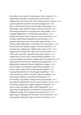 50
Iేశ]ాలlప"T¼· - సర 7ా సర x ‚® |సరస > cాసgమ5¦ గ 3ంబF గ హ రSyిణ£ || 137 ||
స"[ Oా=V _రa%]ా సI qవప వ$ |సంప$I 56శ "D 2ా=r గ రaమండలరSyిణ£ || 138 ||
క`లe>"ాL భ7ా"ా= మlయl మధుమ> మ ™ |గణ ంబF గ హ ]ా"ా= ]wమలlం7D గ రayి$యl || 139 ||
స తం $ సర తం ే$b ద:¨ణ మ?"TరSyిణ£ |సన]ాIVసమl"ా= qవజ‹Â నప$I 5® || 140 ||
¼త{¥¦zzనందకÃ]ా yz$మరSOా yి$యంక"D | మOా"ాయణyీ$ నంIV I నటêశ "D || 141 ||
vÇ జగద=V¤ా! మ ]±I మ ]±రSyిణ£ |లlస yి$యl లయక"D లజ‹Ì రంEFIVవంIV || 142 ||
భవI వసు= వృšిˆః OాOారణ ద ానలl |Iౌ"ా•గ త ల ాత లl జ"ా= ంతర ప$EF || 143 ||
EF7ా -‡చంIV$]ా భక¼త]]±ఘ ఘ |"[గపర తదంE´î-ర%ృతK I రaక`öా"T]ా || 144 ||
మ శ "D మ3]ాð మ37ా2ా మ3శ |అప"ాL చం˜¨]ా చండమ ం˜ సుర_ష IV® || 145 ||
P"ాP"ా %]ా సర లe]b శ = "Tణ£ | $వర•I >$ సుభ7ా త$hంబ]ా $గ ణ %]ా || 146 ||
స "ా• పవర•I ŽI‡ జOాపfష&_EFకృ ః |ఓజtవ> దు ధ"ా యజÂరSOా yి$యవ$ || 147 ||
దు"ా"ా= దు"ాధ"ా¾ Oాటïక`సుమyి$యl |మహ> QRరa_లయl మంI రక`సుమyి$యl || 148 ||
"ా"ా= "ాడూ$ Oా రజ‹ శ ›మ |ప$త గ?Oా ప"ా]ాcా Oా$ ణI Oా$ ణరSyిణ£ || 149 ||
మl"ాండEౖర ా"ా= మం $ణ£న స"ాజ ధూః | $పf"b జయ ే1 _/¢ßDగ ణ ప"ాప"ా || 150 ||
సత జ‹Â నందరSOా 2ామరస ప"ాయణ |కప"TŸ® క¥¦మlలl ]ామధు-]ా{మరSyిణ£ || 151 ||
క¥¦_=Vః ]ావ క¥¦ రసజ‹Â రసc©వ=Vః |పf¤ాˆ పf"ాత పªజ‹ పfష{"ా పfష{"Pణ || 152 ||
పరంజt ః పరం= మ పరమlణ ః ప"ాత&"ా |Oాశహ2ా Oాశహం>$ పరమంత$ E³IV® || 153 ||
మ?"ాzమ?"ా _త తృOా మ _మlనసహం/ి]ా |సత వ$ సత రSOా స"ా ంత"ా v® స> || 154 ||
బ$3%ణ£ బ$హ%జన® బహiరSOా బ = "T¹ |ప$స >$ ప$చం˜ zzజ‹Â ప$ ¤ా! ప$కటFకృ ః || 155 ||
Oా$ ణ°శ "D Oా$ ణI >$ పంX శ>&ఠరSyిణ£ | శృంఖలl క2ాB రమl యతÓÔసూః || 156 ||
మ క`ంI మ ]±_లయl మ?ల గహరSyిణ£ |EFవజ‹Â భవ"[గ•™- భవచకప$వ"T® || 157 ||
ఛంద2ా1"ా cాసg2ా"ా మంత$2ా"ా తలeద"D |ఉI ర]â"T-రaIŸ మ nౖభ ా వరLరSyిణ£ || 158 ||
జన%మృతK జ"ాతపజన cాం I 5® |స"[ ప_షదుదుØ ¤ాˆ cాంత >తక¥¦ %]ా || 159 ||
గంò"ా గగ ంత2ాB గ"T 7ానలeల`Oా |కల& ర ‚ ]ా¤ా! z]ాం ]ాం ర‡ గ3 || 160 ||
]ార ]ారణ_రa%]ా ]ామ]îతరం7T |కనత{నక టం]ా ïలl గహ= "Tణ£ || 161 ||
అజ‹ Pయ _రa%]ా మ 7ా‡ :¨ప$ప$2ాIV® |అంతరa%ఖసమl"ా= బ ‚రa%ఖసుదుర•EF || 162 ||
త$5¦ $వర•_లయl $2ాB $పfరమlÃ® |_"ామయl _"ాలంబF 2ా %"ామl సు= సృ ః || 163 ||
సం2ారపంక_ర%గ-సమ ద‡రణపం˜¨ |యజÂyి$యl యజÂక"Dû యజమlనస రSyిణ£ || 164 ||
ధ"ా%= "ా ధ ధ :¡ ధన= న వ"T‡® | ప$yి$యl ప$రSOా శ భ$మణ]ా"Tణ£ || 165 ||
శ 7ా2ా దు$ మlEF nౖషL షKL రSyిణ£ |అƒ_-"[ __లయl కàట2ాB క`లరSyిణ£ || 166 ||
ర7[šీ!yి$యl "ా nౖష{"ా%h దరSyిణ£ | జ‹Â నకల కలl ద7ా‡ బౖంద ాస || 167 ||
త ä=V]ా తతäమ5¦ తతäమరBస రSyిణ£ |2ామ7ానyి$యl 2ôమl సI qవక`టŒం-® || 168 ||
స ా పసవ మlర•2ాB స"ా పIV _ ా"Tణ£ |స 2ాB స EFవమధు"ా =r"ా =rరసమ"T¹ || 169 ||
 