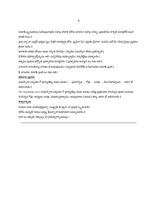 8
నxஉసäనం య సహస$మ?ర56 సహస$ OాI :¨ q"[రa బFహ H | సహస$ QR- పfరa¤ాయ cాశ ే సహస$]wటå య గ
= "Tణ° నమః ||
ఇదం I ’ ా పృÇV సత మ’సు | yితœ-మlతర IV హÐ ప’ బృ H ా” | భ?తం Iే ా ’ మవQR అ ’.ః | I QRషం వృ†నం’
ÙరI ’ను ||
ఆ]ాcా„-ప తం ›యం యÇ గచ· 2ాగర | సర Iేవ నమ2ా{రః ]శవం ప$ గచ· ||
b ]శవం ప$ గచ· › న-మ ఇ | సర HIేషK యతK&ణ | సర >"BషK యతáల |
తతáలం పfరaష ఆO² - సు Iేవం జ ర‡న || సు Iేవం జ ర‡న ఓం నమ ఇ ||
ాస •- ాసుIేవస ా/ితం ే జయత$య | సర భ?త _ ా2² உ/ి b ాసుIేవ నxஉసు ే ||
b ాసుIేవ నxஉసు ే ఓం నమ ఇ |
అz ాదః (పవర)
చతK2ా1గర పర ంతం 7[ బF$ హ%ణ°భ ః Žభం భవతK | … ప$వ"ా_ త … 7[త$ః … సూత$ః … Hద cాఖl= 5¦ … అహం E´
అ. ాద56 ||
(for Ayyalaraju sect) (చతK2ా1గర పర ంతం 7[ బF$ హ%ణ°భ ః Žభం భవతK | వqష! Q×¶ $ వరణ ]Cం˜¨న స త$యl ఋšzయ,
]Cం˜¨న స 7[త$ః, ఆపసB౦బ సూత$ః, యÏ"ాGఖl= 5, అయ ల"ాÏ ( మ౦) శ"ా%ః అహం E´ అ. ాద56 ||
ఈశ2 ార`ణం
]ా56న ాX మన/zంIV$5µ¶"ా | బ I‡ hஉஉత% ా ప$కృ ే స1äEF ా„ |
క"[v యద „-సకలం పర/¢ౖ% bమ -"ాయణ 56 సమర&యlv ||
హ"Tః ఓం తత1„ | తత1ర ం b పరQRశ "ార&ణమసు |
___________________________________________________________________________________
 