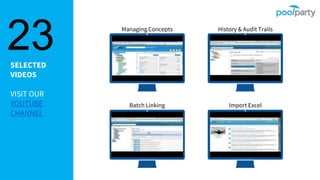 SELECTED
VIDEOS
VISIT OUR
YOUTUBE
CHANNEL
23
Batch Linking
Managing Concepts History & Audit Trails
Import Excel
 