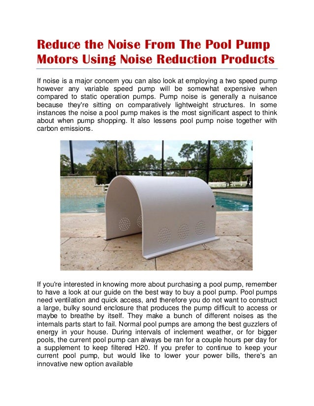 Pool pump noise reduction products