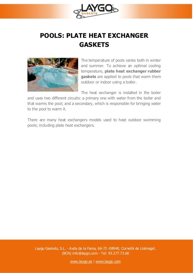 Pools plate heat exchanger gaskets