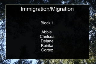 Immigration/Migration Block 1 Abbie  Chelsea Delane Keirika Cortez 