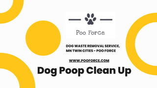 Dog Poop Clean Up
DOG WASTE REMOVAL SERVICE,
MN TWIN CITIES - POO FORCE
WWW.POOFORCE.COM
 