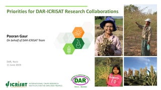 Priorities for DAR-ICRISAT Research Collaborations
Pooran Gaur
On behalf of DAR-ICRISAT Team
DAR, Yezin
11 June 2019
Yezin, Myanmar
 