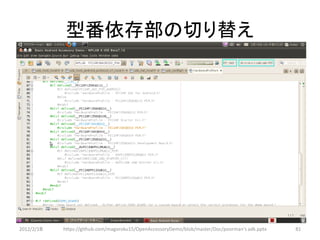 型番依存部の切り替え




2012/2/1８   https://github.com/magoroku15/OpenAccessoryDemo/blob/master/Doc/poorman's adk.pptx   81
 