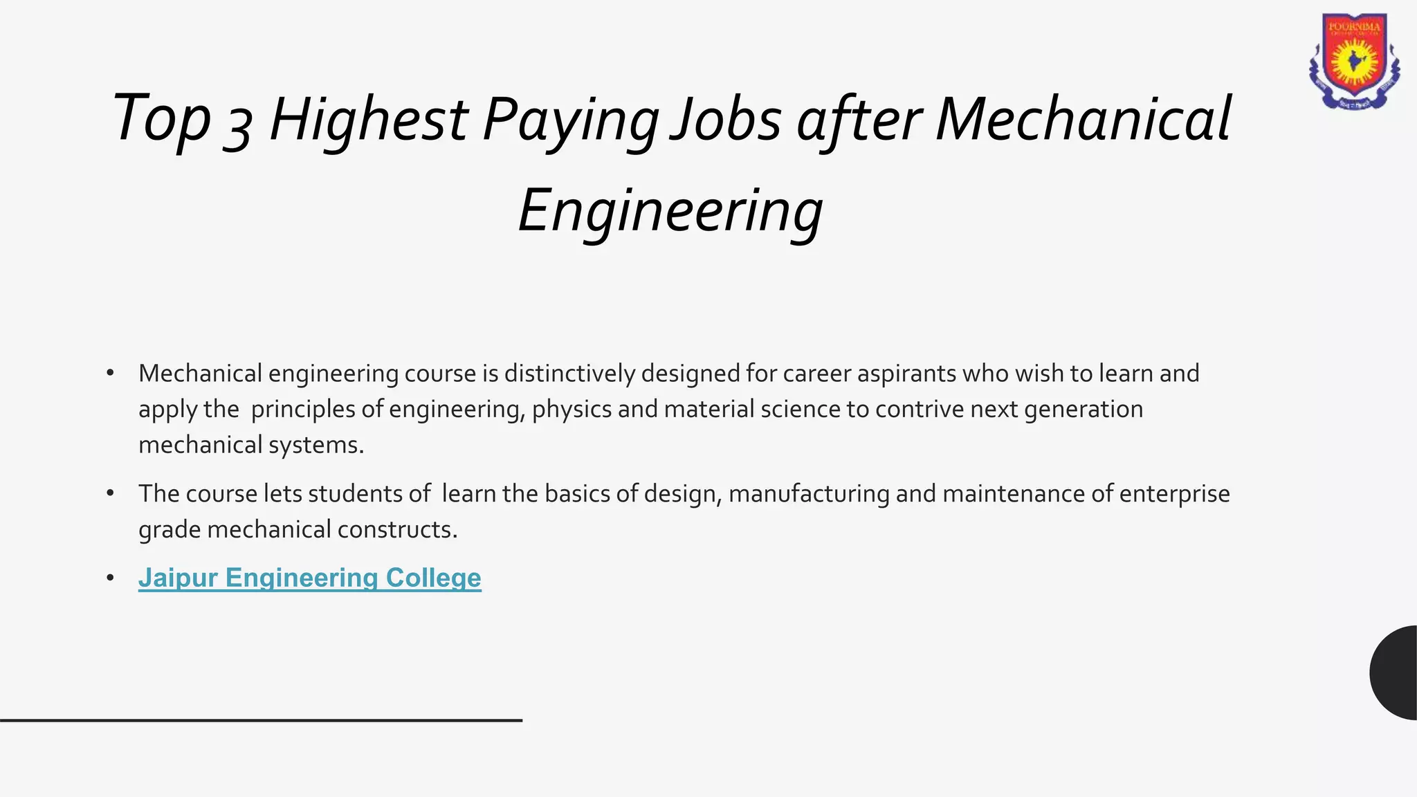 Top 3 Highest Paying Jobs after Mechanical Engineering | PPTX