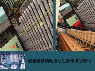 4 層
超量容積獎勵造成生活環境的惡化
22
 