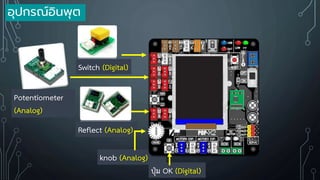 Switch (Digital)
Reflect (Analog)
ปุ่ม OK (Digital)
knob (Analog)
Potentiometer
(Analog)
อุปกรณ์อินพุต
 