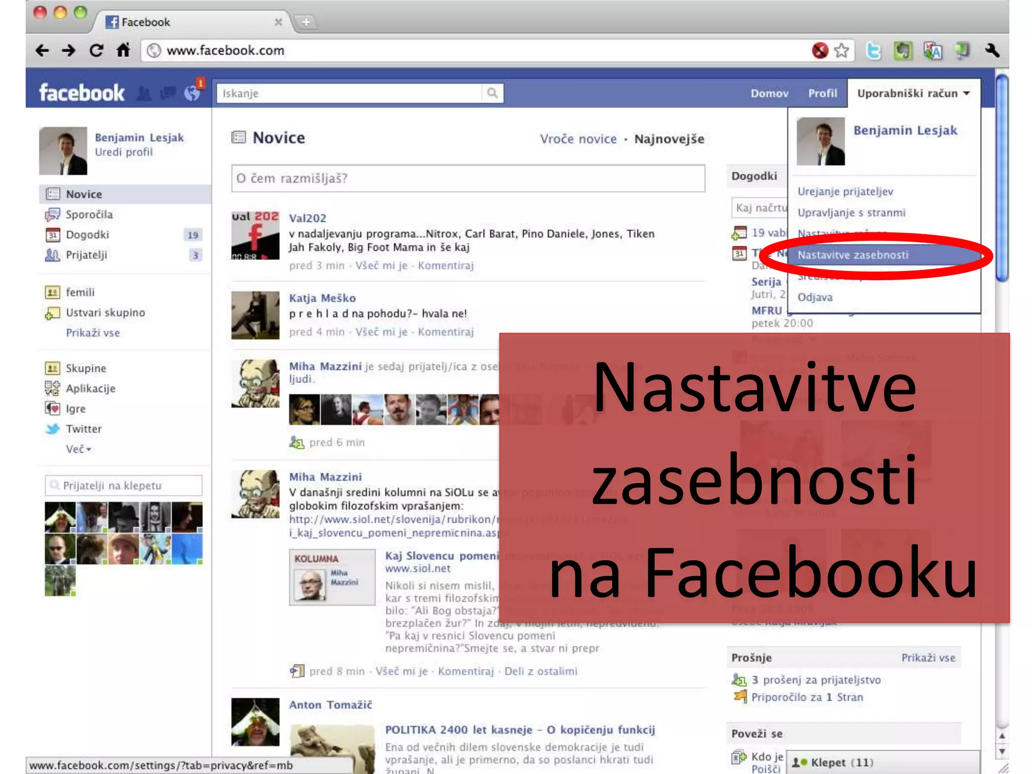Nastavitve zasebnosti na Facebooku